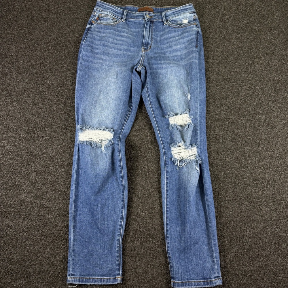 Judy Blue Jeans Womens 13/31 Boyfriend Fit Blue Distressed JB82663MD EUC